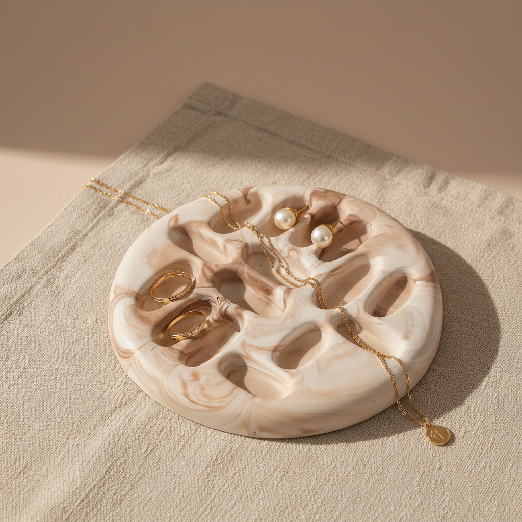 Porte Bijoux Résine Marbre Brun