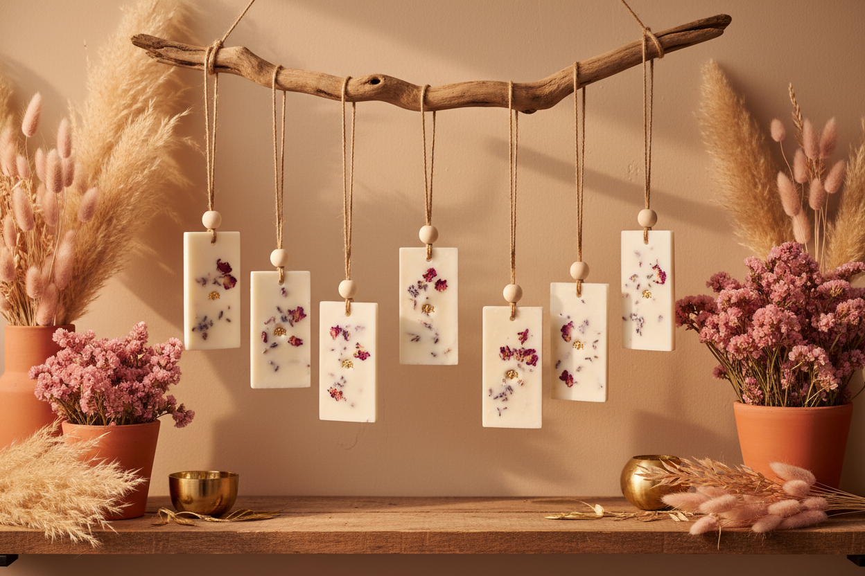 Présentation boutique - suspensions parfumées boho chic