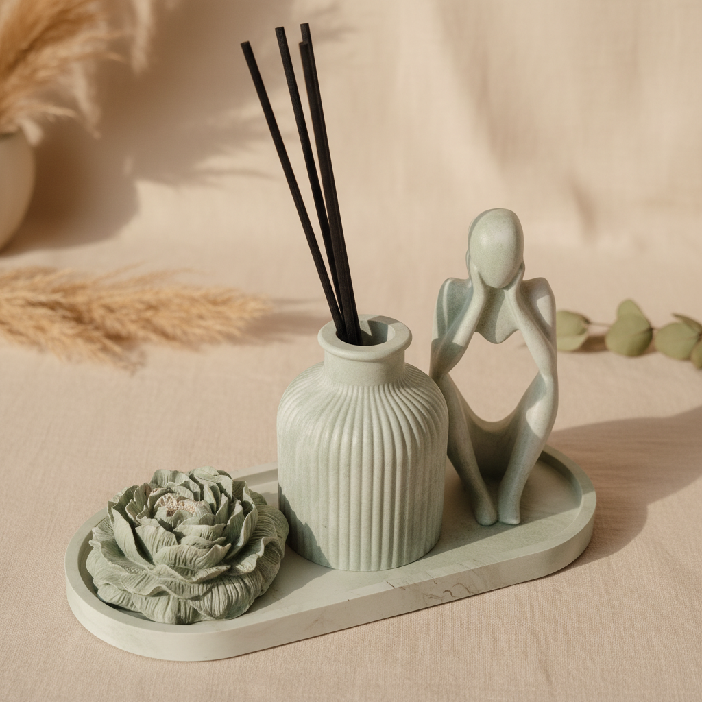 Set diffuseur vert sauge et blanc