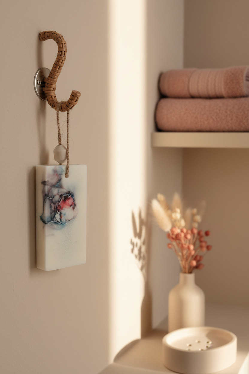 Suspension parfumée - mise en scène salle de bain boho chic