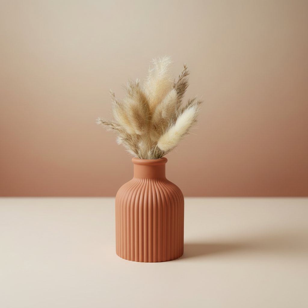 Vase cannelé terracotta pampa fond beige