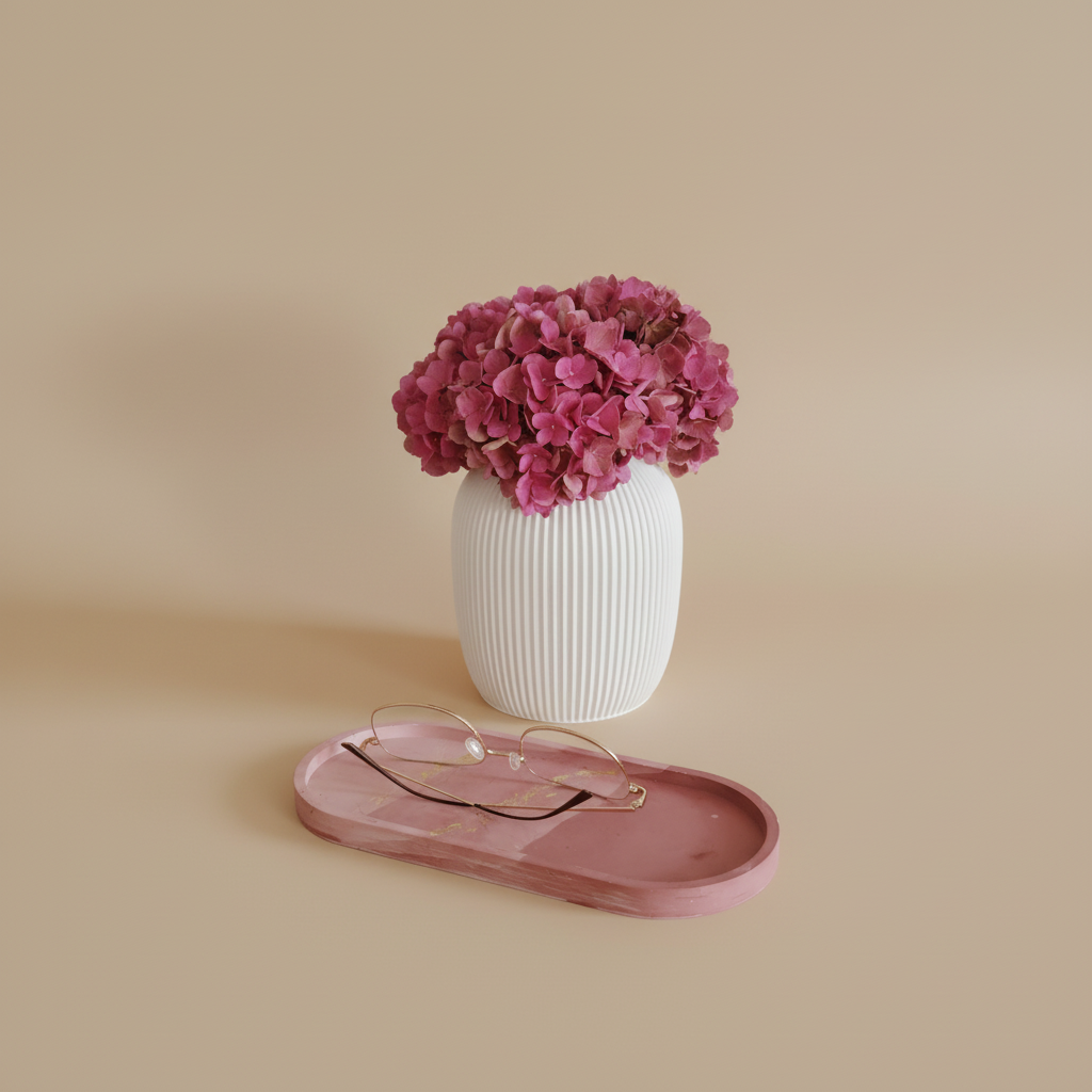 Vase Serena et plateau rose fond neutre