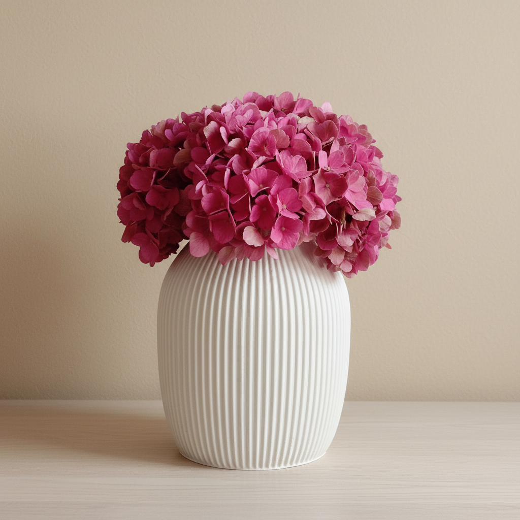Vase Serena hortensias fond neutre
